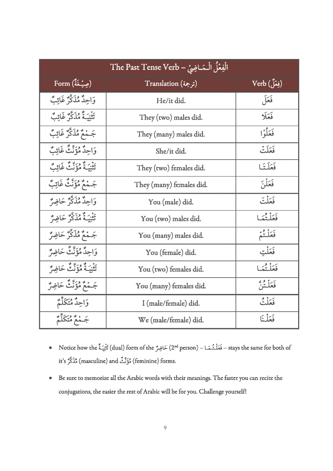 The Past Tense Verb in Arabic